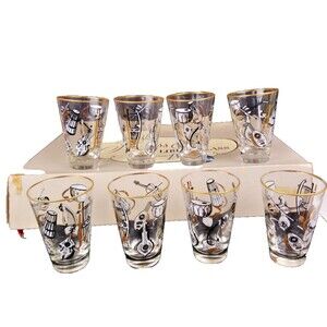 VTG Libbey Glass Hostess Set Musical Instrument Low Ball Glasses Barware MCM